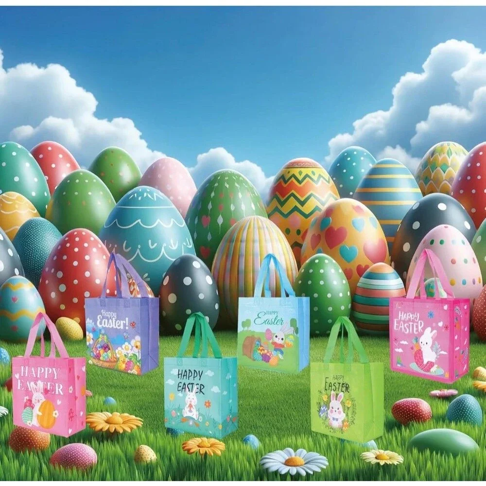 18PCS Easter Gift Bags Easter Treat Bags with Handles 6 Design*3 New